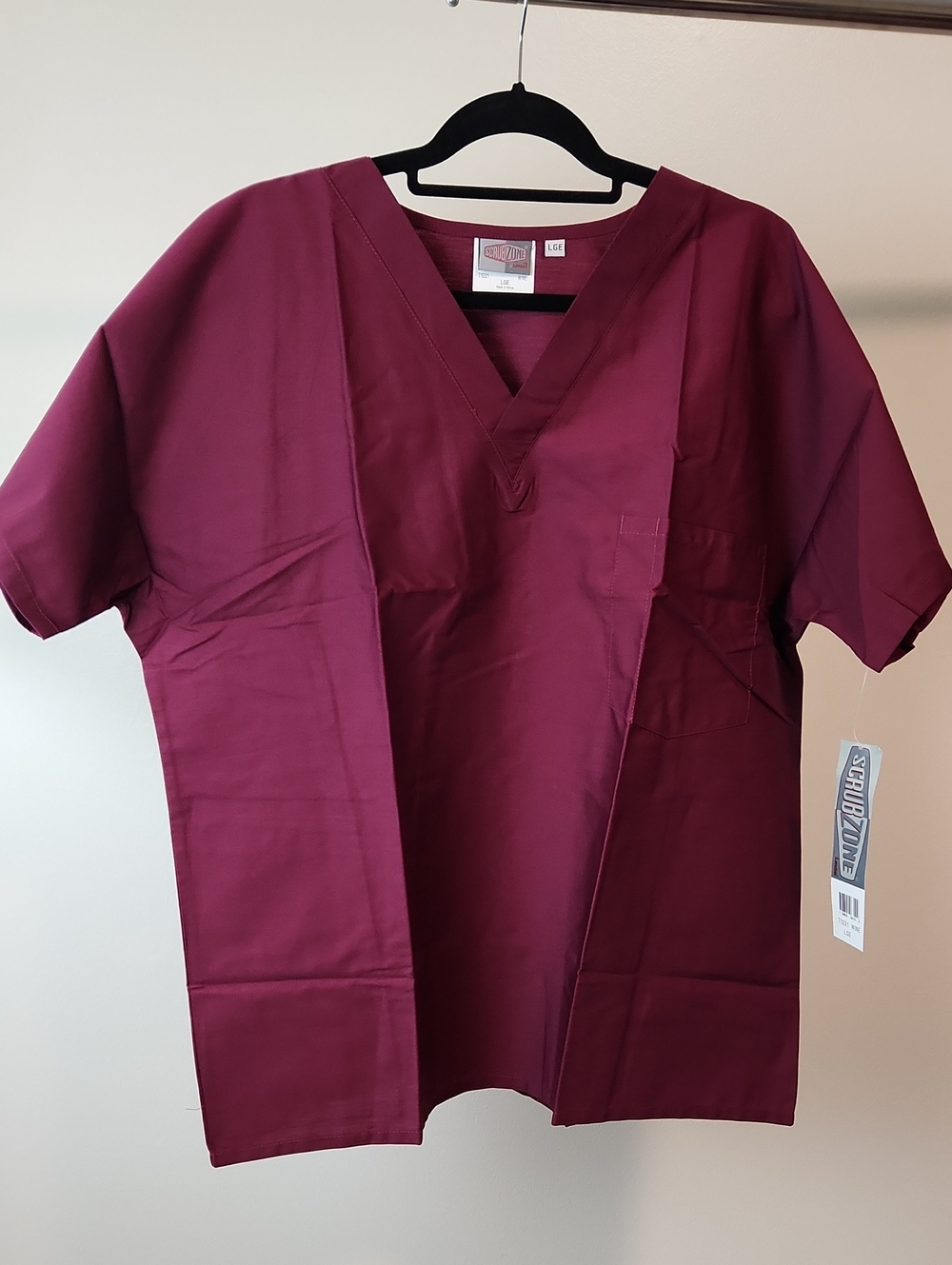 Landau V-Neck Short Sleeve Scrub Top Burgundy NWT Unisex Size Large